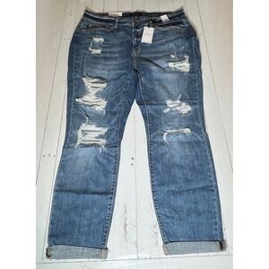Judy Blue Womens Boyfriend Fit Jeans Distressed Denim Medium Wash 18W